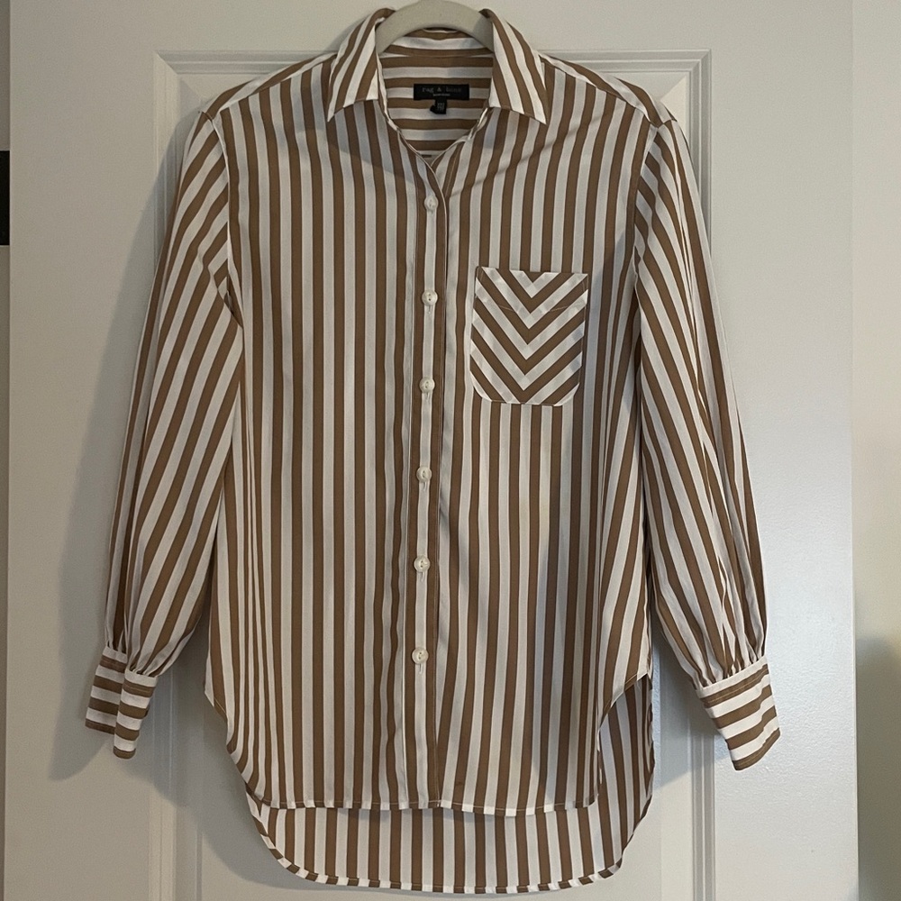 Rag & Bone Maxine Blouse Tan and White Stripe